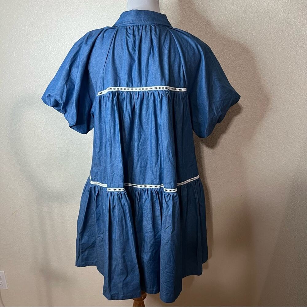 En Saison Blue Tara Puff-Sleeve Babydoll Mini Shirtdress NEW LARGE - Picture 7 of 10